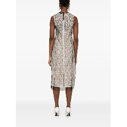 Beige Floral-lace Midi Dress