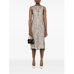 Beige Floral-lace Midi Dress