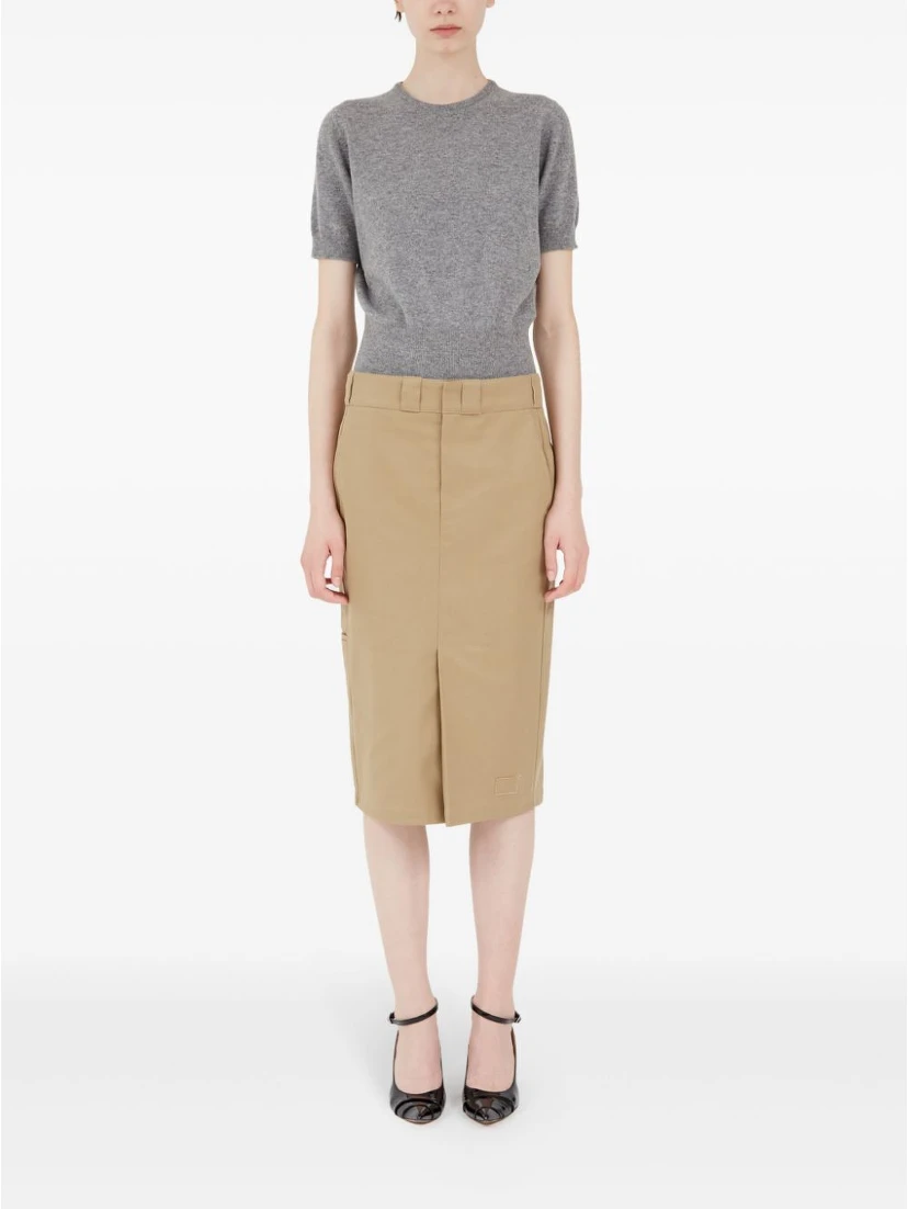 Slim High-waisted Knee-length Skirt In Brown