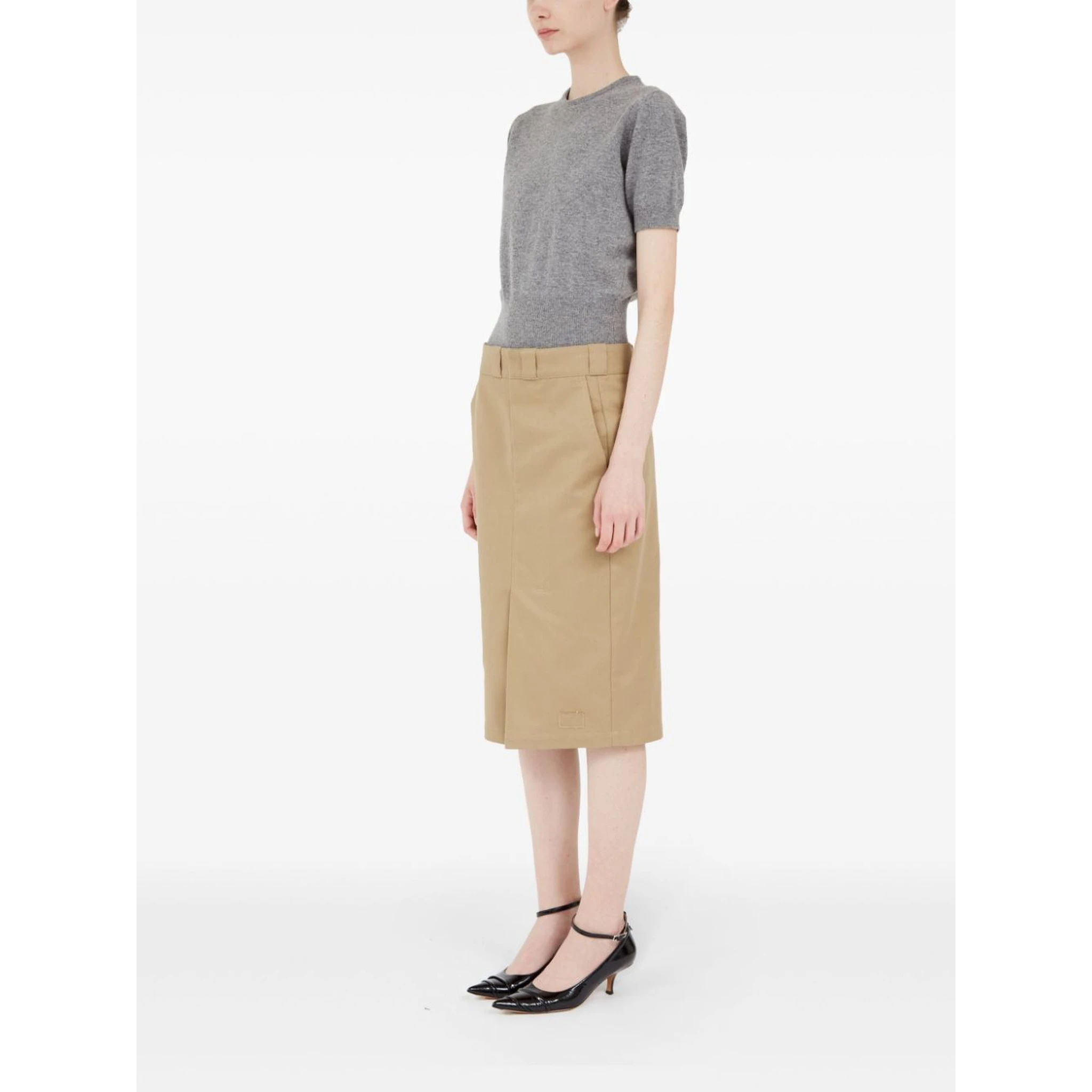 Slim High-waisted Knee-length Skirt In Brown