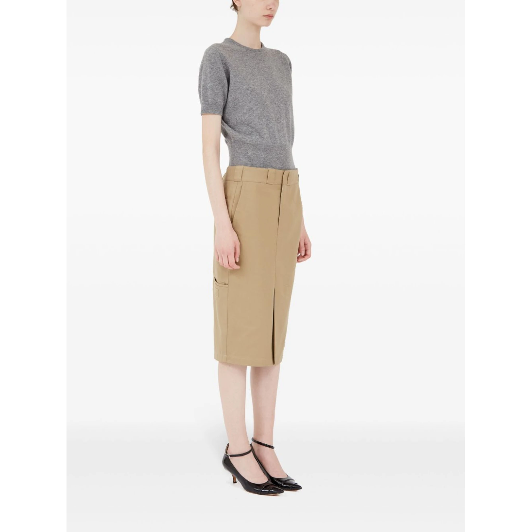 Slim High-waisted Knee-length Skirt In Brown