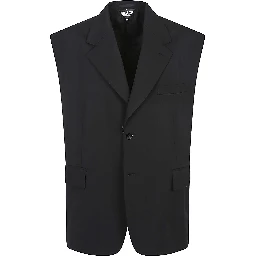 Sleeveless Blazer Vest V-neck In Black