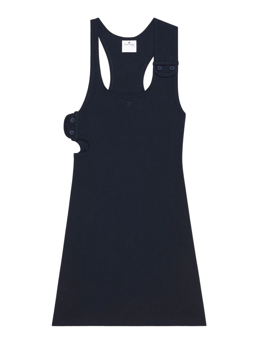 90's Cut-out Detailed Ribbed Mini Dress In Blue