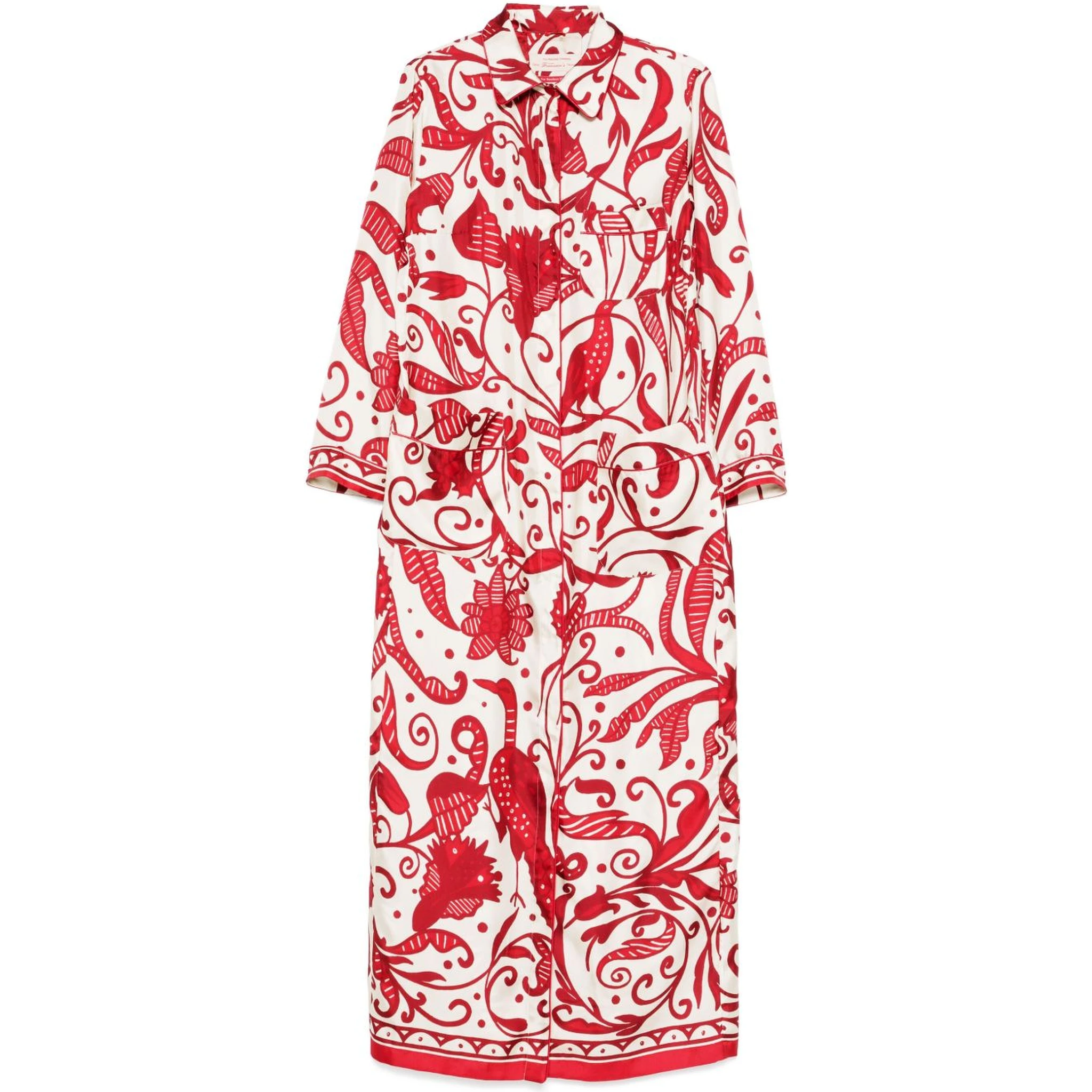 Printed Silk Long Shirtdress In Red