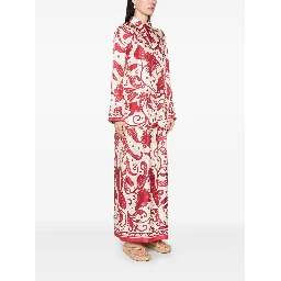 Printed Silk Long Shirtdress In Red