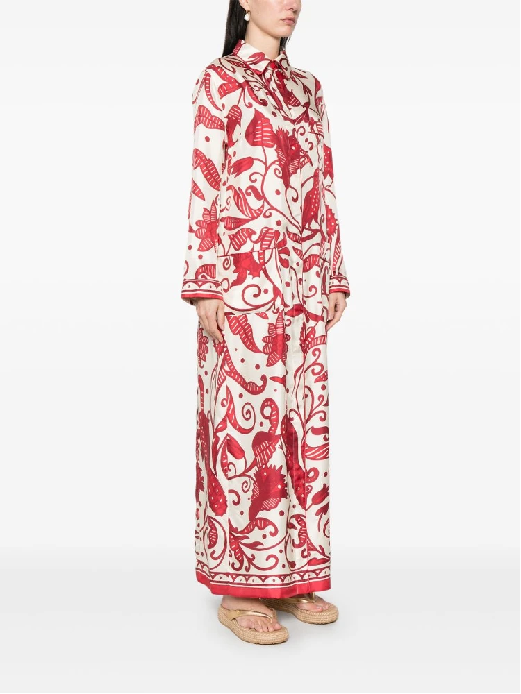 Printed Silk Long Shirtdress In Red alternative