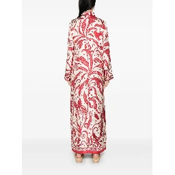 Printed Silk Long Shirtdress In Red
