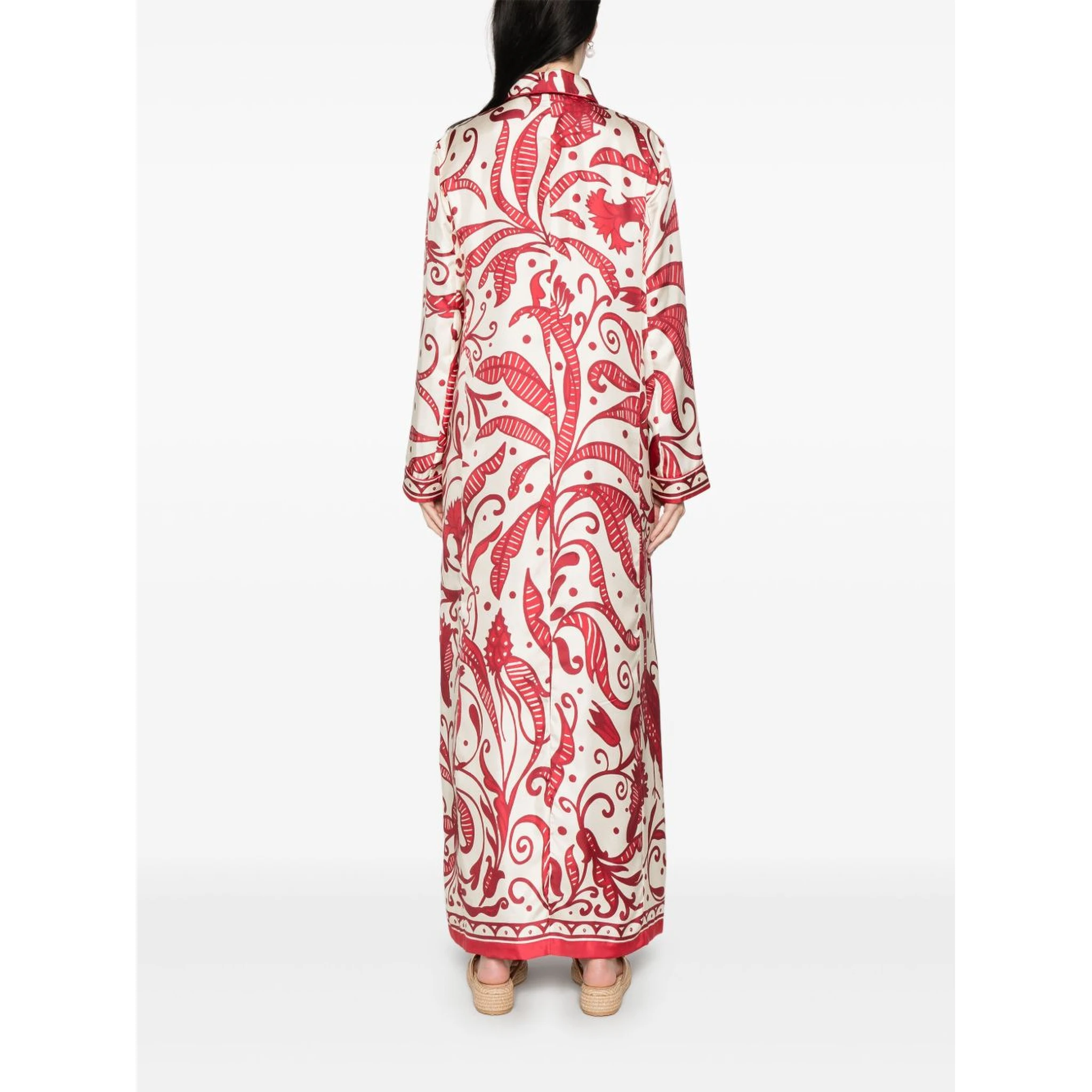 Printed Silk Long Shirtdress In Red