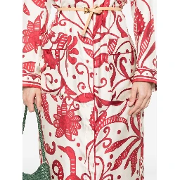 Printed Silk Long Shirtdress In Red