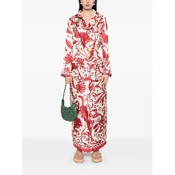 Printed Silk Long Shirtdress In Red