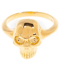 Polished Gold-tone Ring With Engraved Skull Design