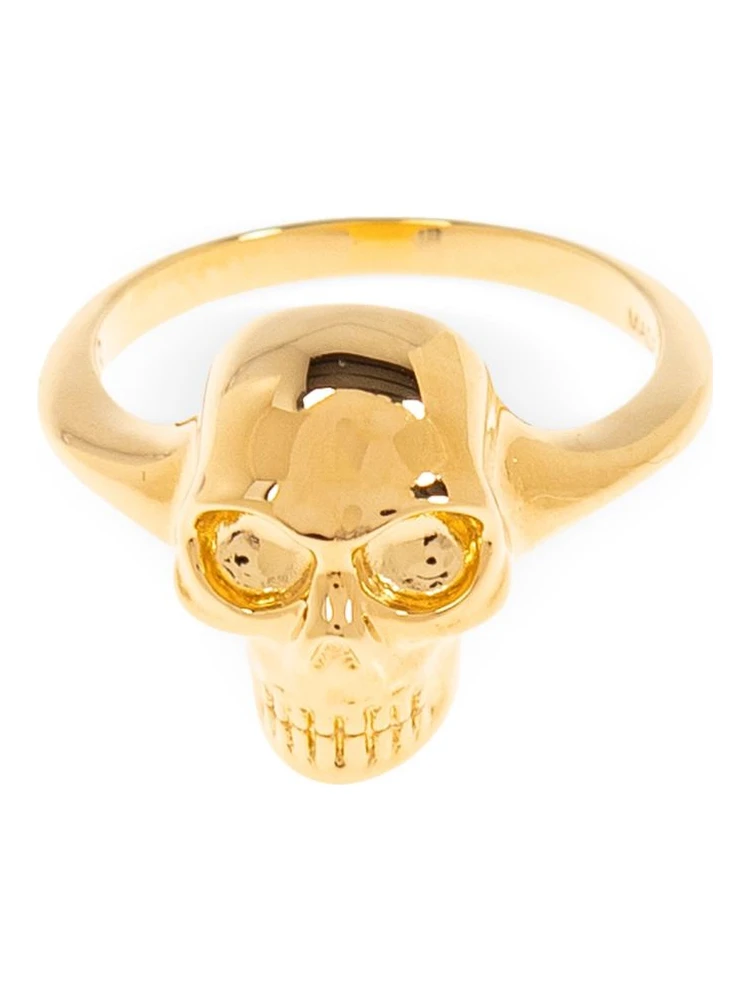 Polished Gold-tone Ring With Engraved Skull Design