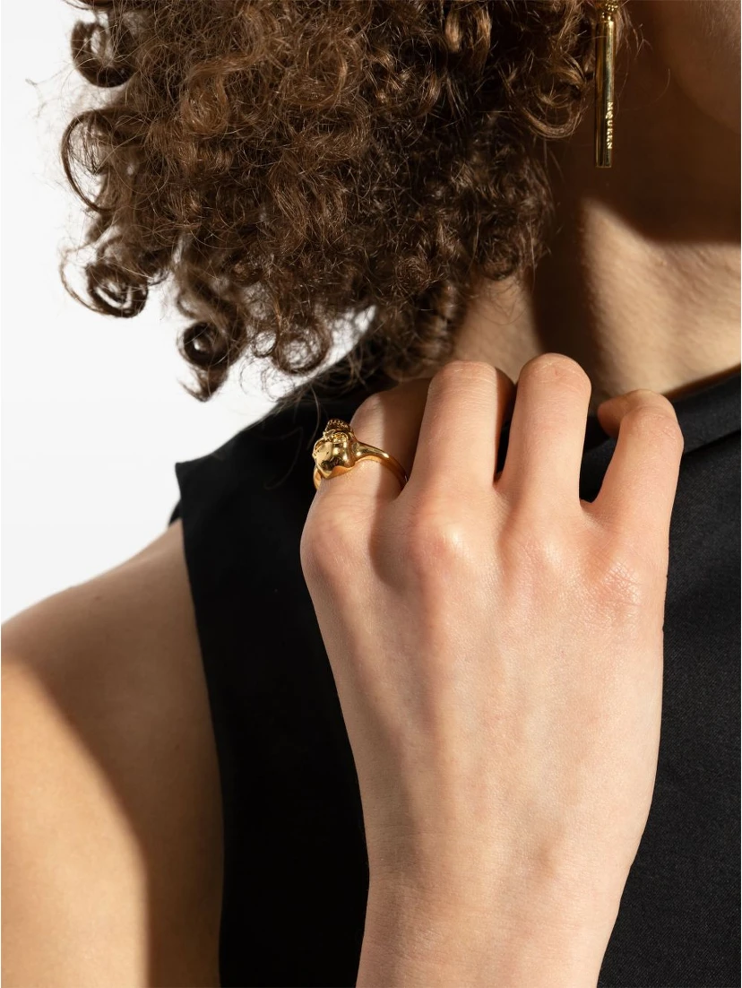 Polished Gold-tone Ring With Engraved Skull Design