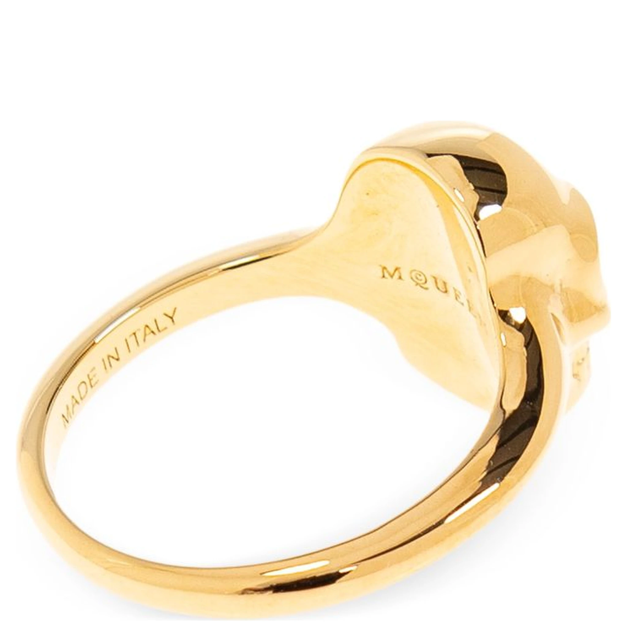 Polished Gold-tone Ring With Engraved Skull Design