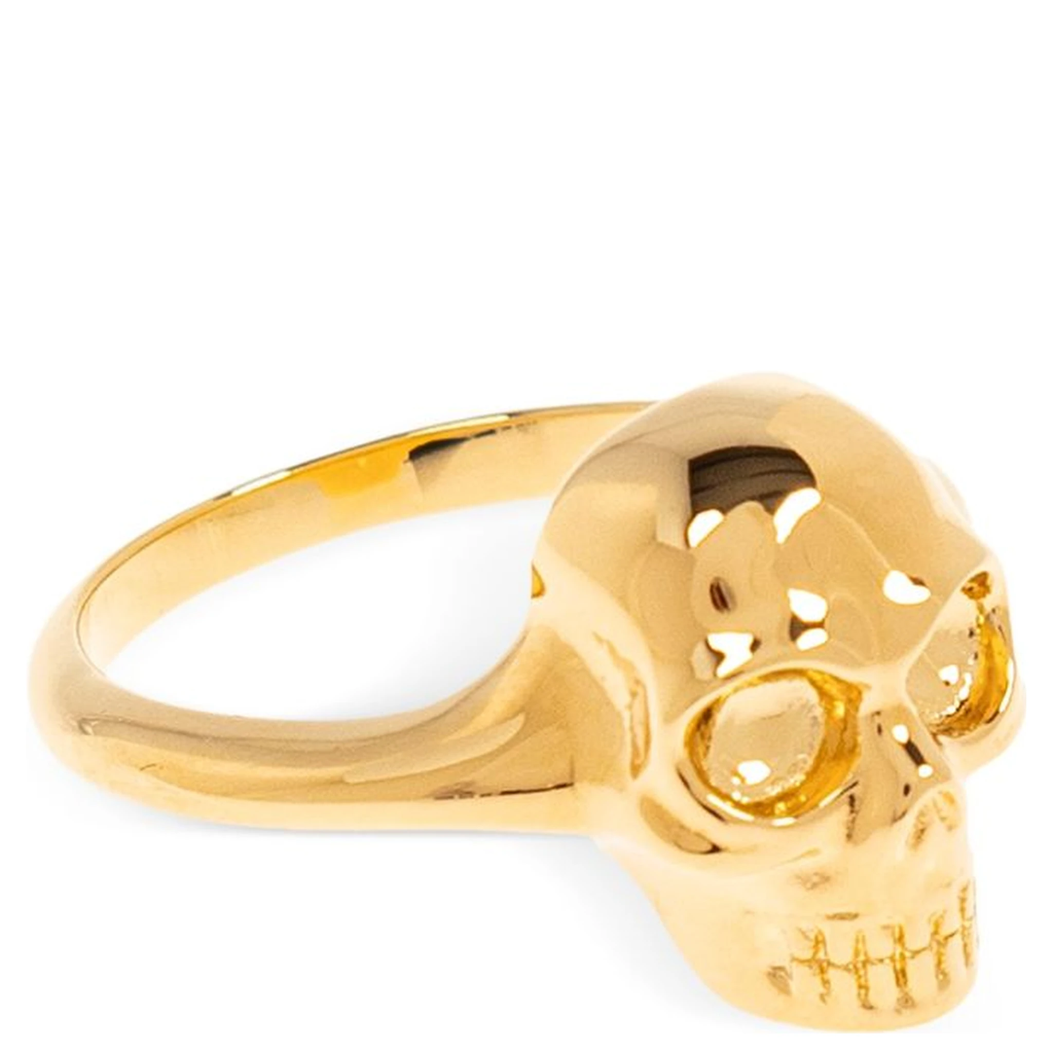 Polished Gold-tone Ring With Engraved Skull Design