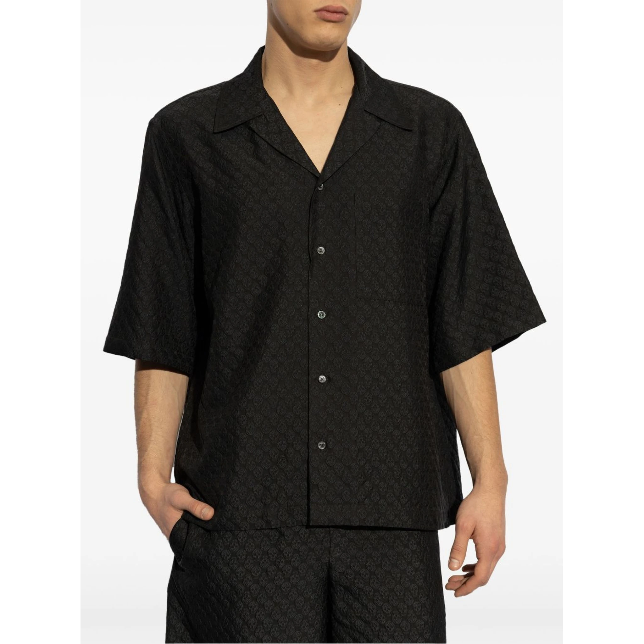 Patterned Shirt With Pocket And Short Sleeves In Black