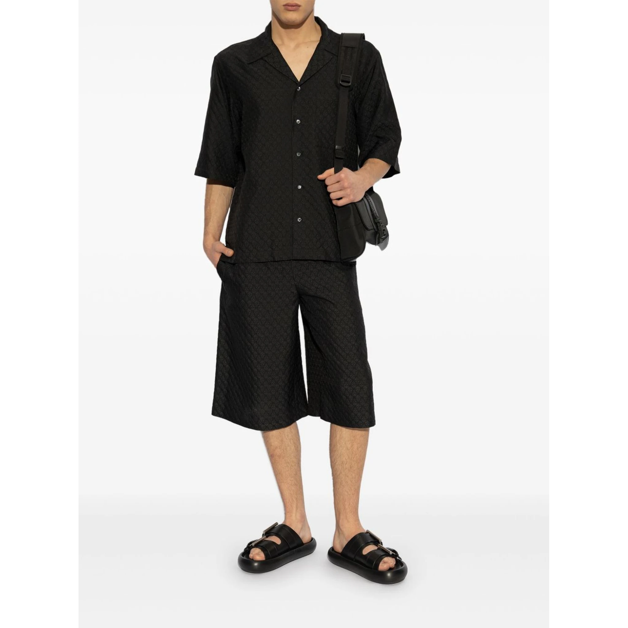 Patterned Shirt With Pocket And Short Sleeves In Black