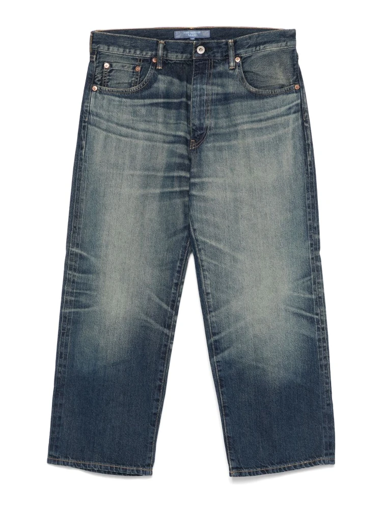 whiskering-effect jeans