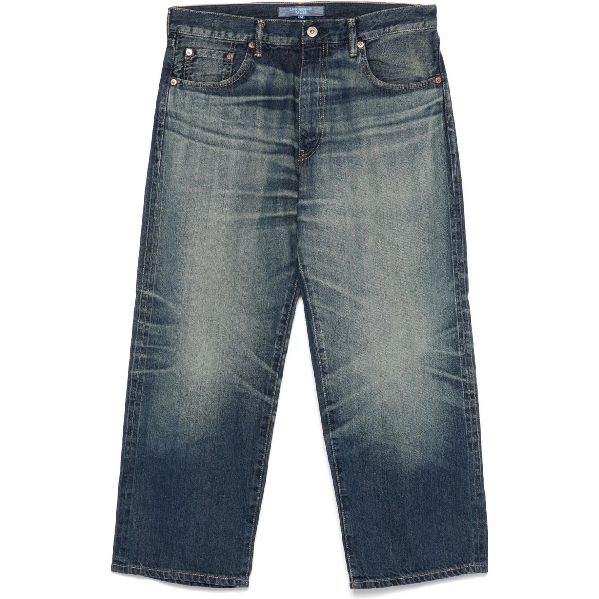 whiskering-effect jeans