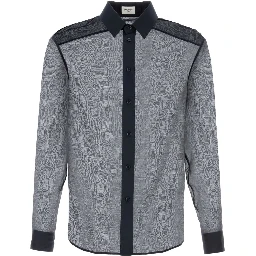 Navy Blue Cotton Blend Shirt