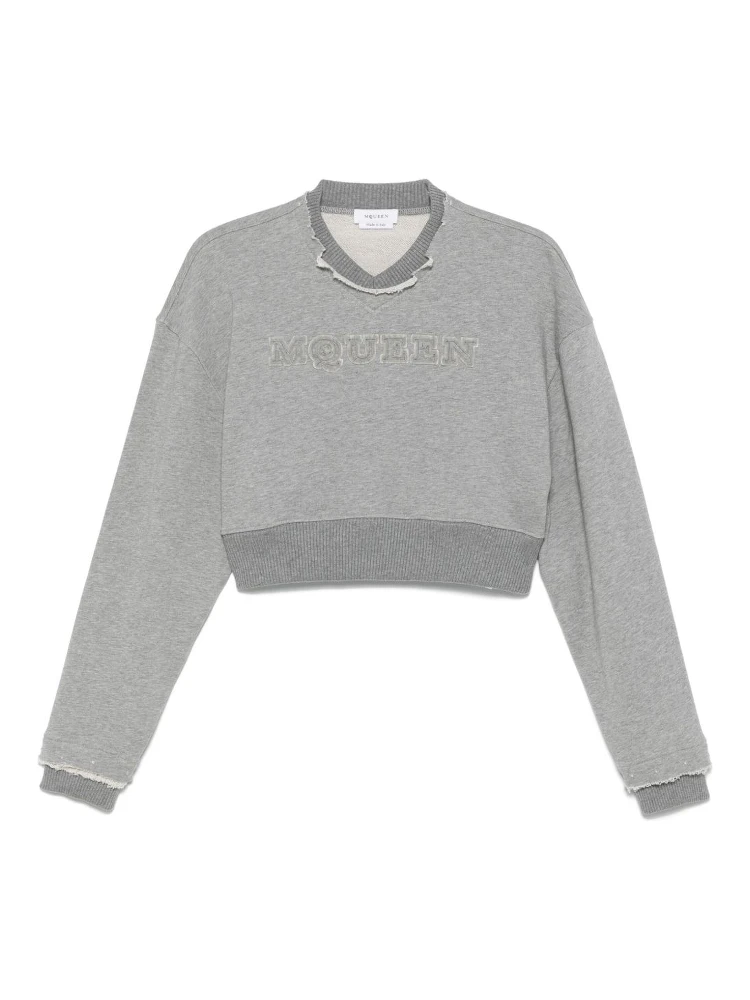 Women Cropped Sweatshirt With Mcqueen Logo In Gray