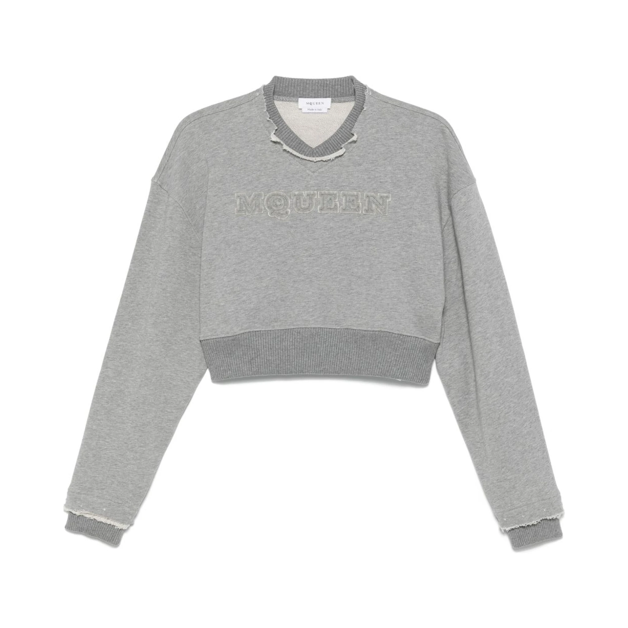 Women Cropped Sweatshirt With Mcqueen Logo In Gray