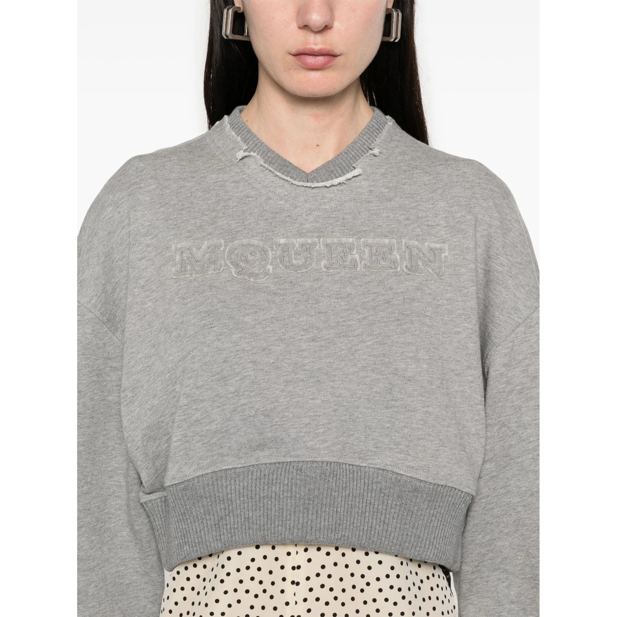 Women Cropped Sweatshirt With Mcqueen Logo In Gray