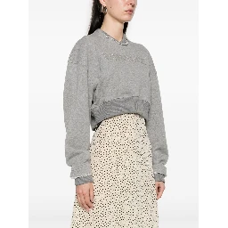 Women Cropped Sweatshirt With Mcqueen Logo In Gray