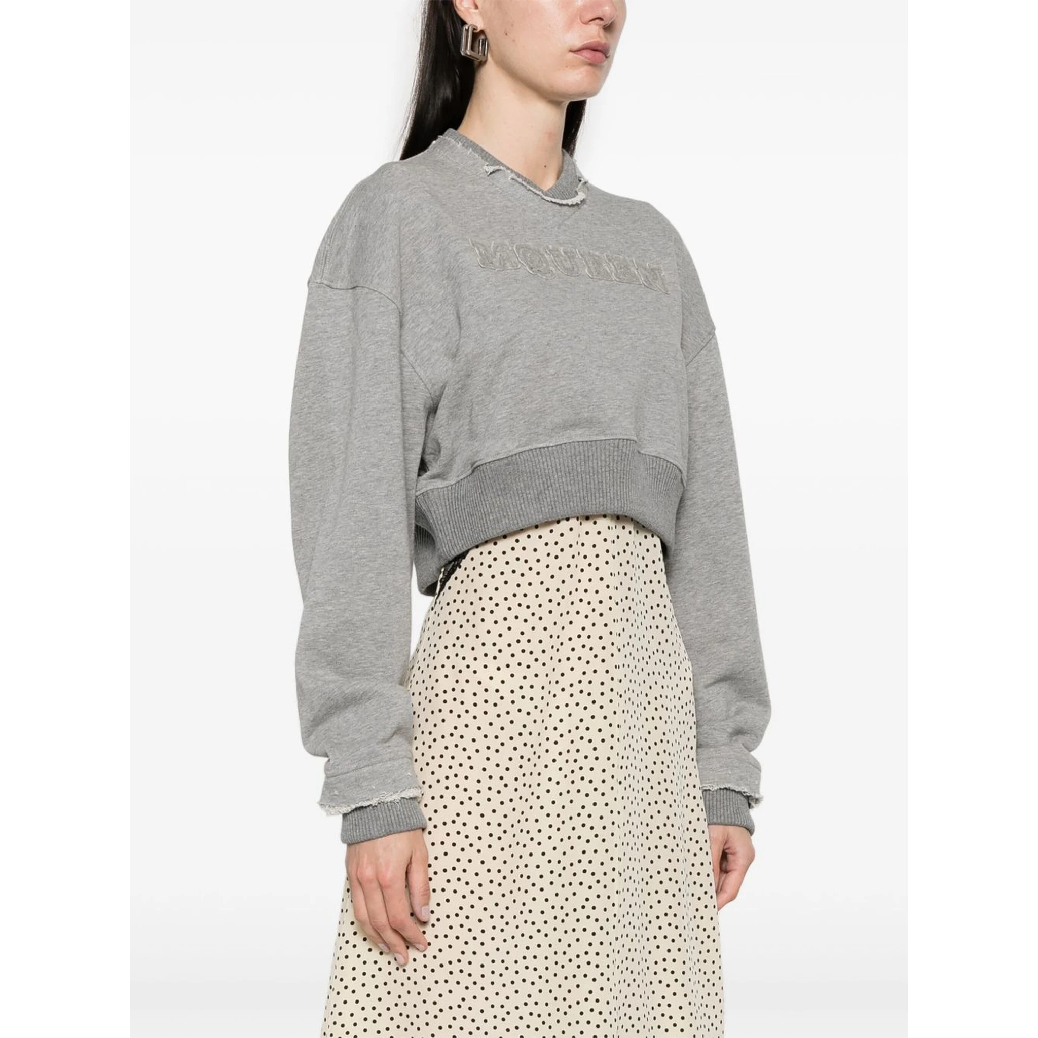 Women Cropped Sweatshirt With Mcqueen Logo In Gray