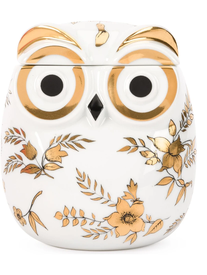 Jar Civetta Fiorata Floral Owl In White/black/gold