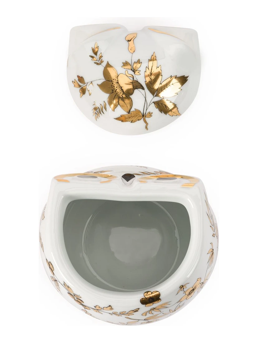 Jar Civetta Fiorata Floral Owl In White/black/gold