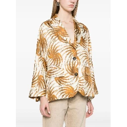 Printed Silk Caban Jacket In Neutral