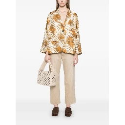 Printed Silk Caban Jacket In Neutral