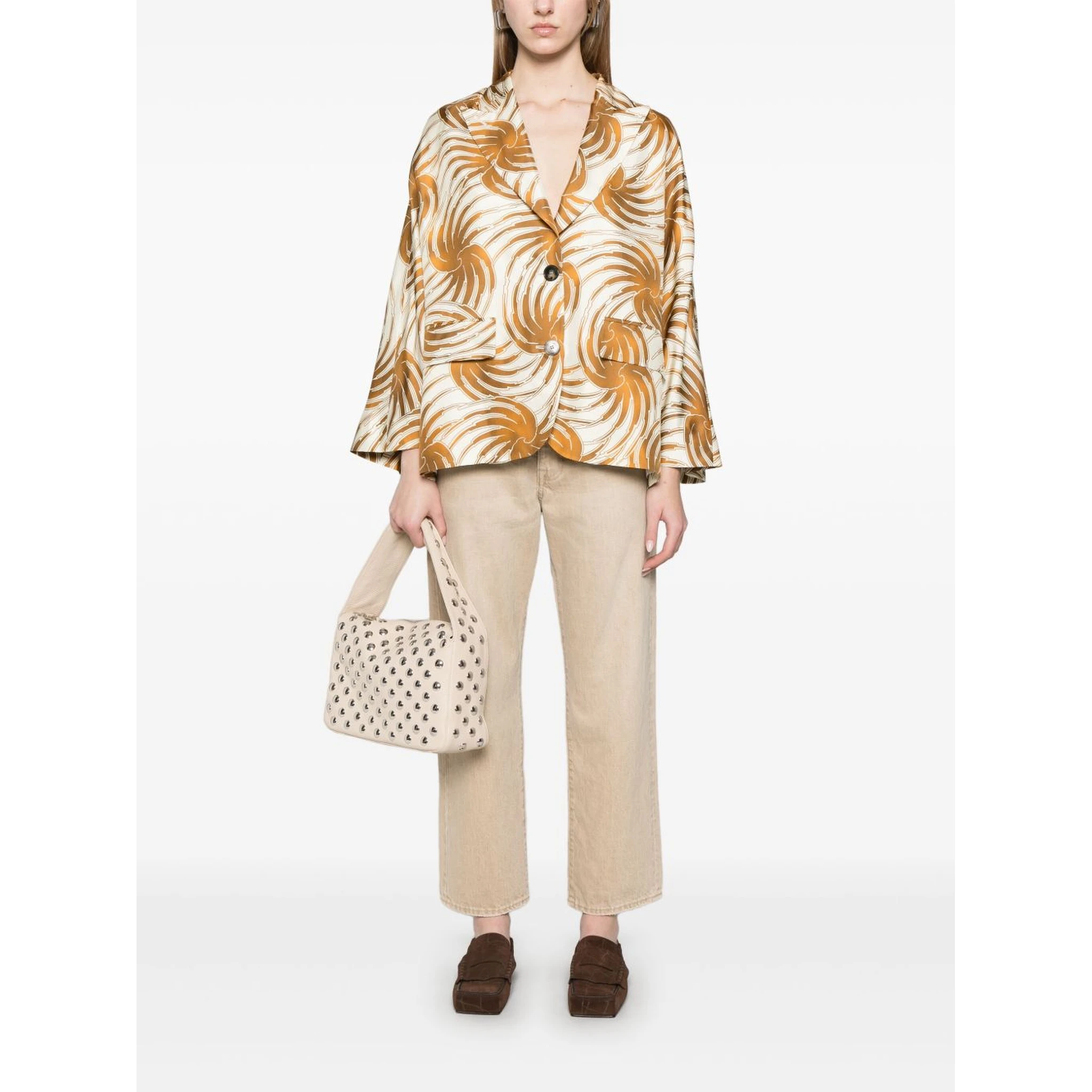 Printed Silk Caban Jacket In Neutral