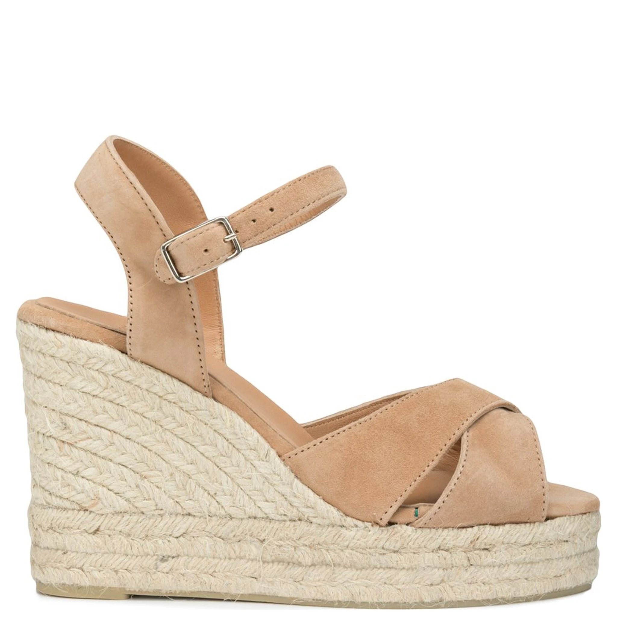 Suede Leather Wedge Espadrilles With Raffia Platform In Multi