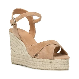 Suede Leather Wedge Espadrilles With Raffia Platform In Multi
