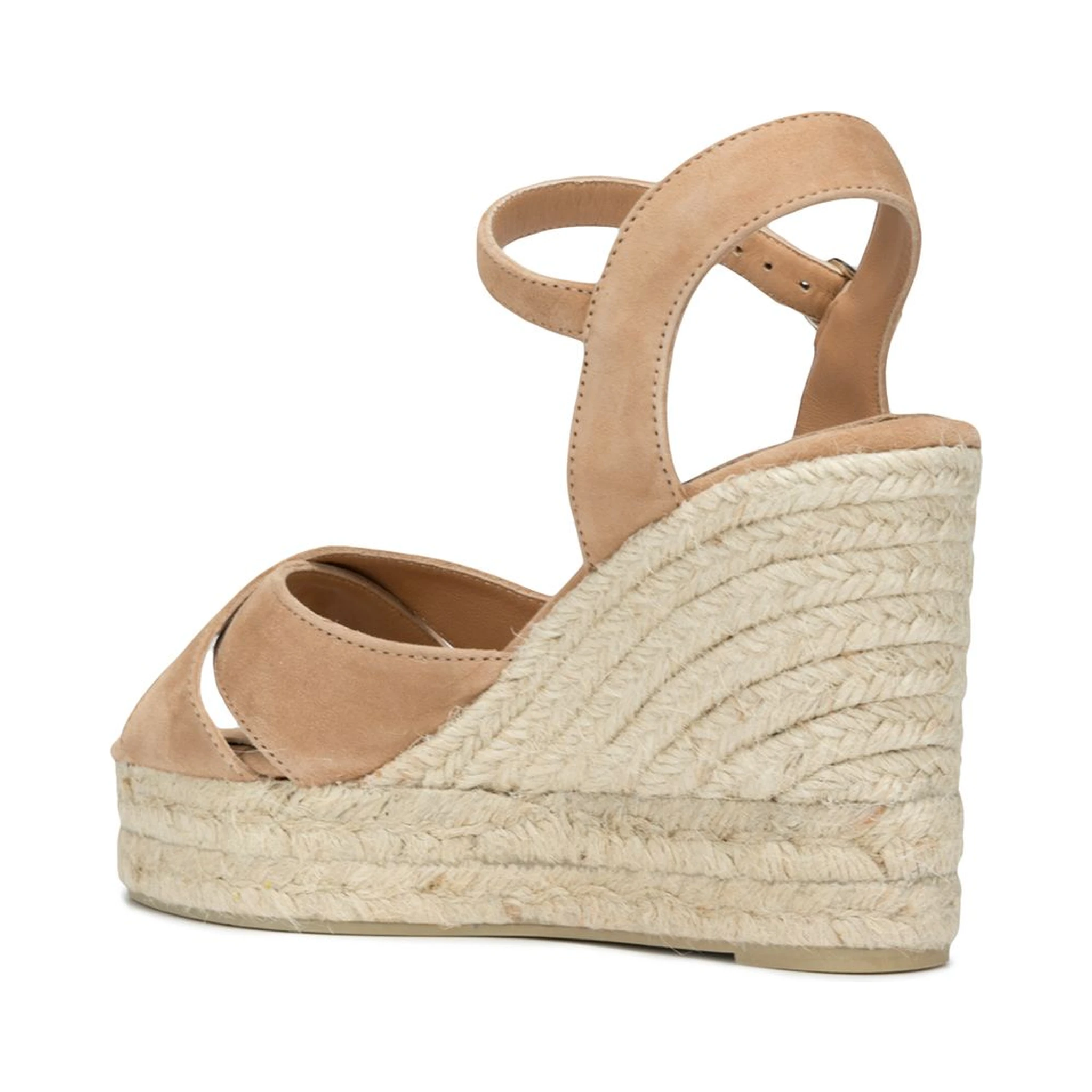 Suede Leather Wedge Espadrilles With Raffia Platform In Multi