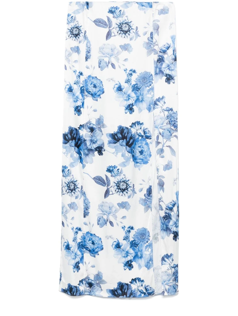 Alice + Olivia Stephine Printed Long Skirt In Blue