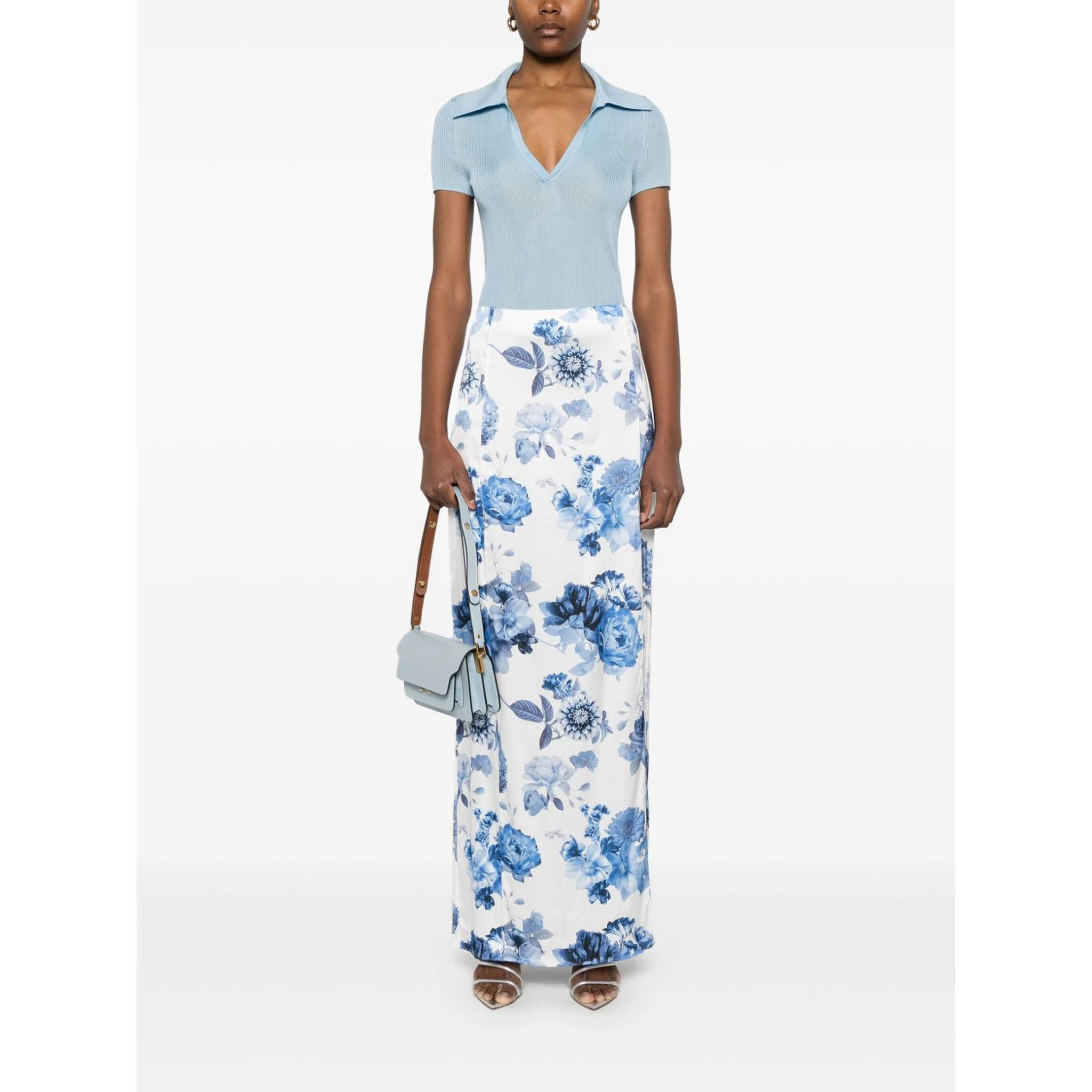 Alice + Olivia Stephine Printed Long Skirt In Blue