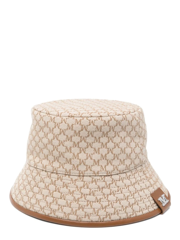 Logo Jacquard Bucket Hat With Houndstooth Trim In Brown