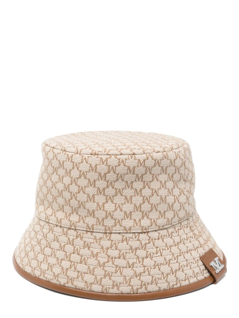 Logo Jacquard Bucket Hat With Houndstooth Trim In Brown