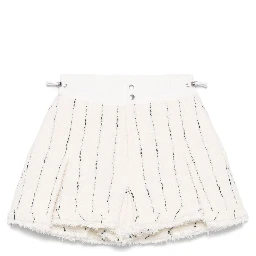 Sacai Striped Tweed Shorts Button Detailing In White