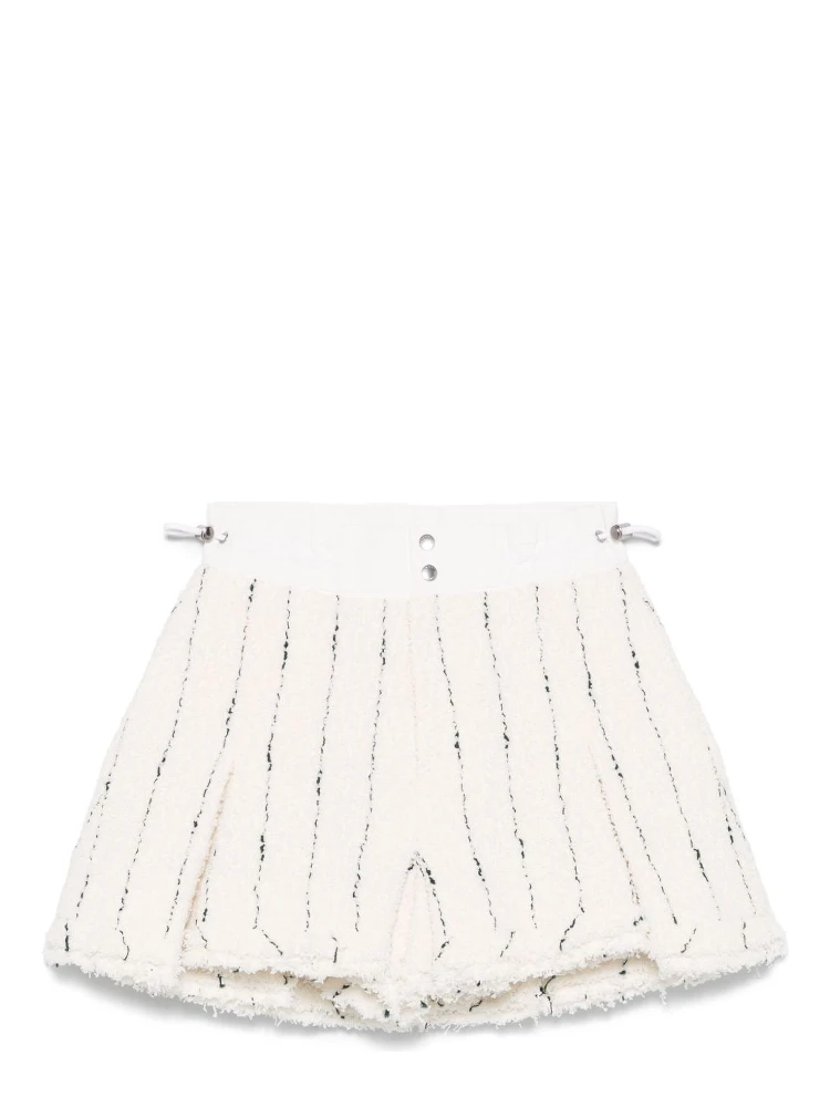Sacai Striped Tweed Shorts Button Detailing In White