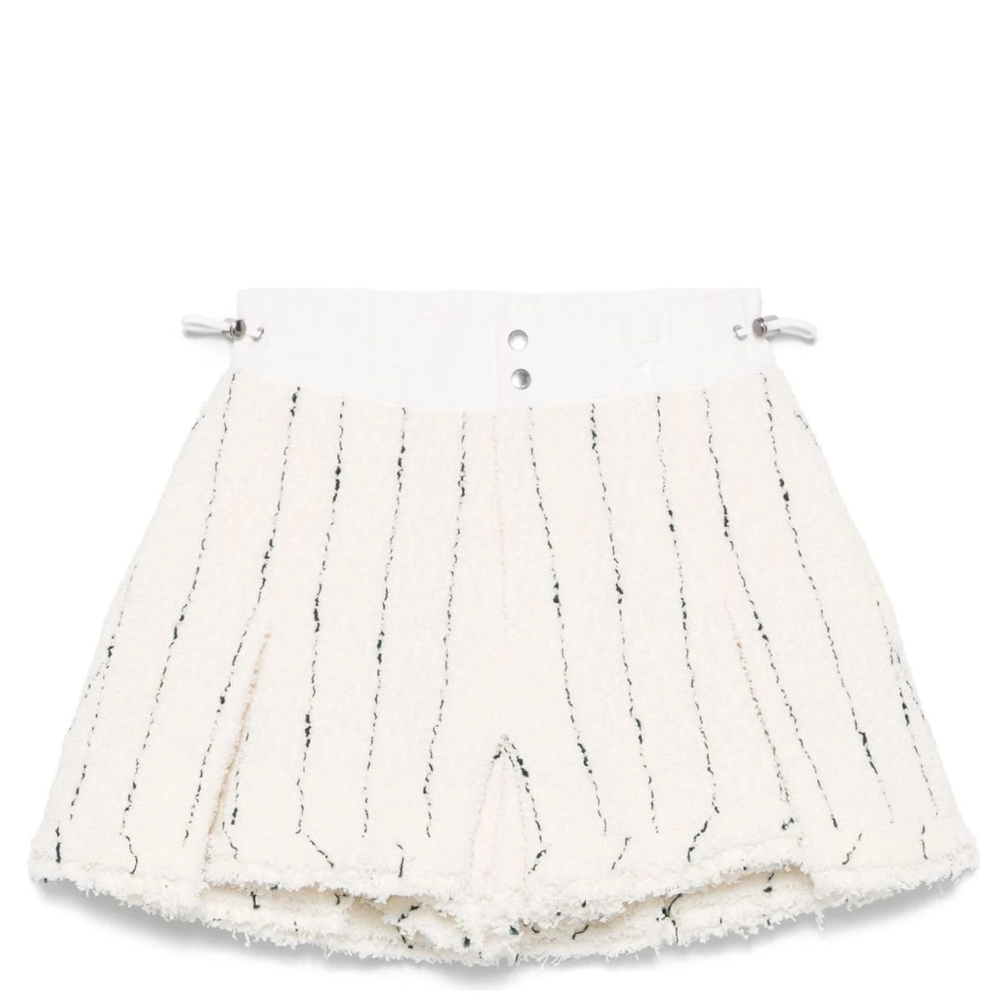 Sacai Striped Tweed Shorts Button Detailing In White