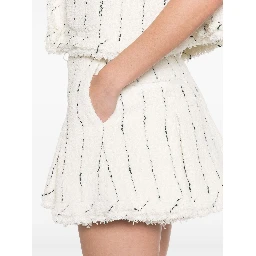 Sacai Striped Tweed Shorts Button Detailing In White