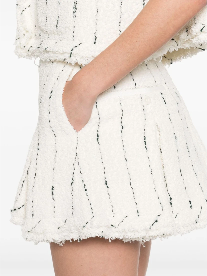 Sacai Striped Tweed Shorts Button Detailing In White