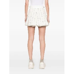 Sacai Striped Tweed Shorts Button Detailing In White