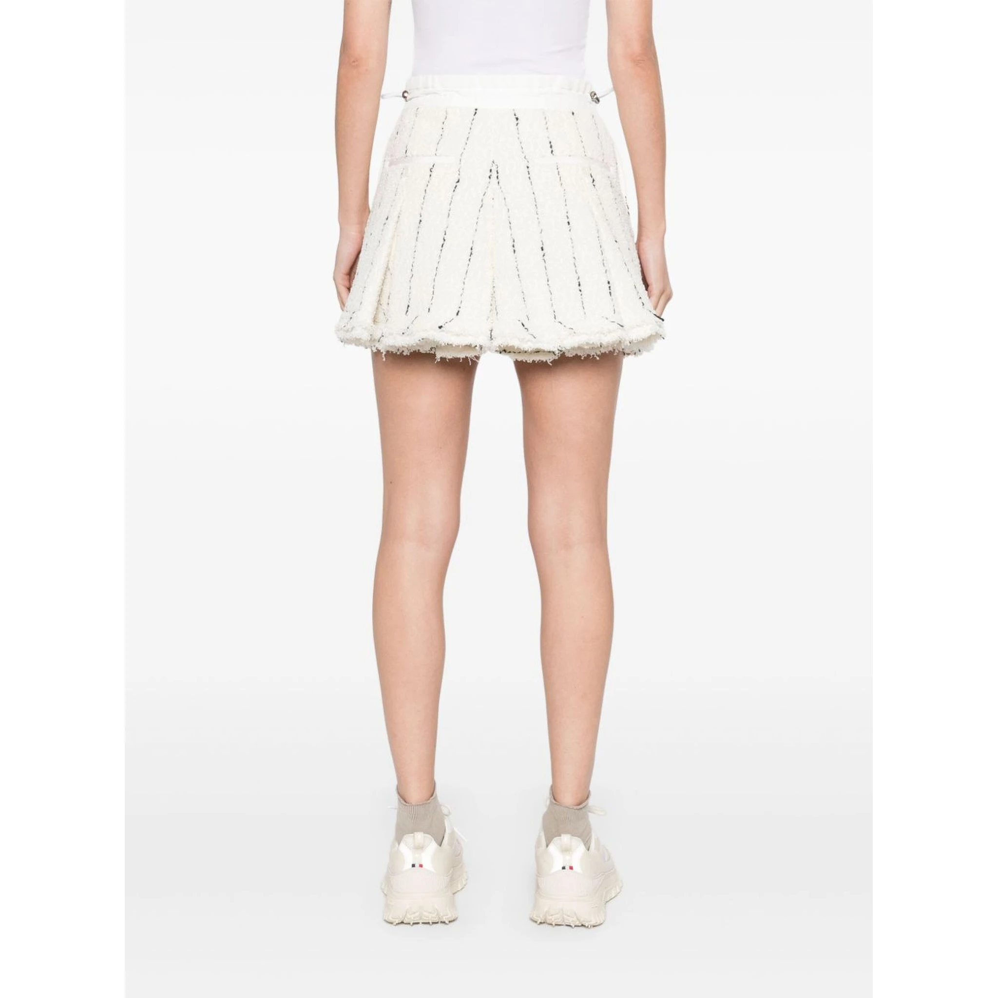 Sacai Striped Tweed Shorts Button Detailing In White