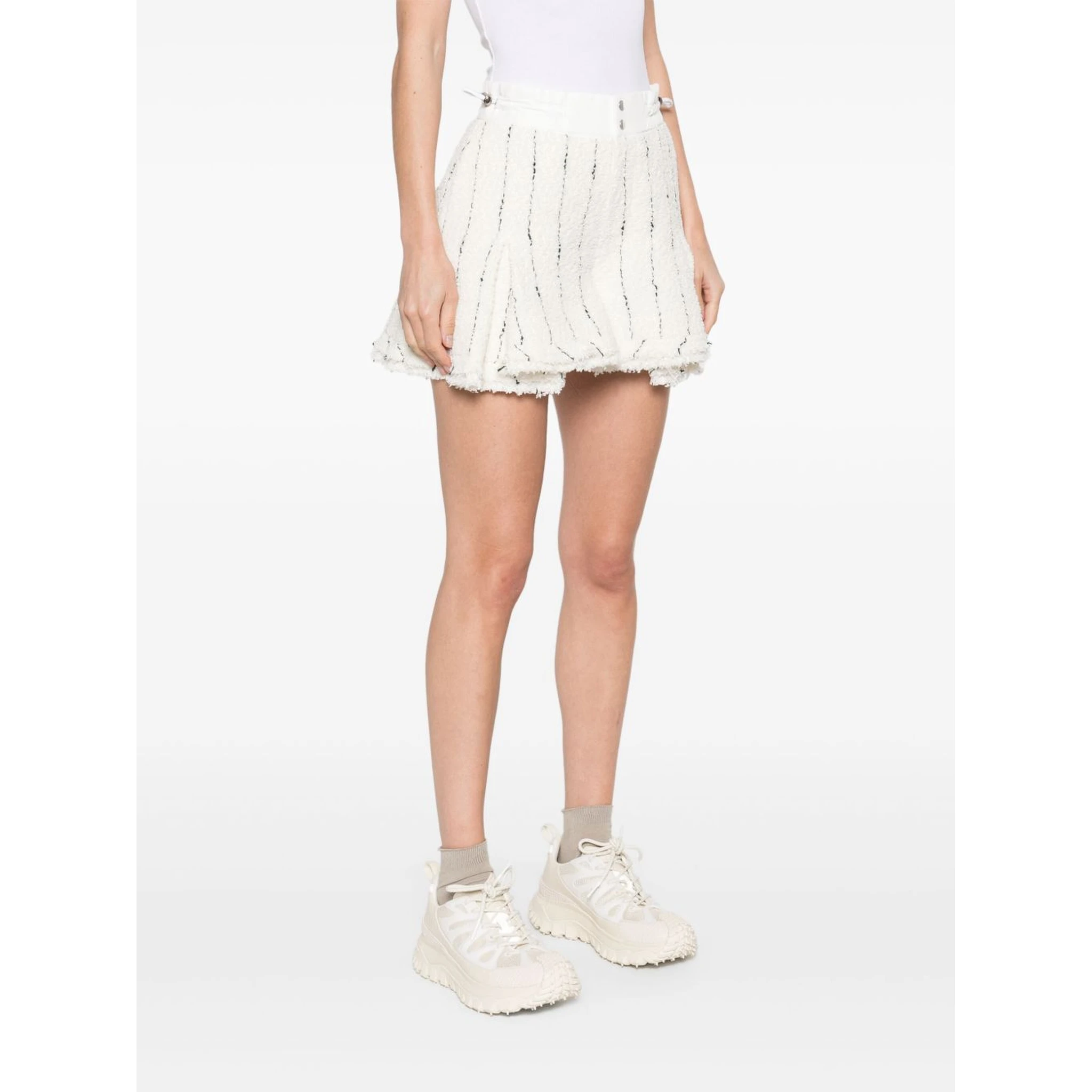 Sacai Striped Tweed Shorts Button Detailing In White