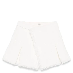 Mixed Denim Pleated Shorts In White